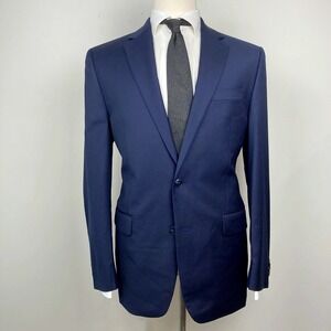 Michael‎ Kors Mens Classic-fit Suit Jacket Blazer 42L Navy Blue Wool E091348